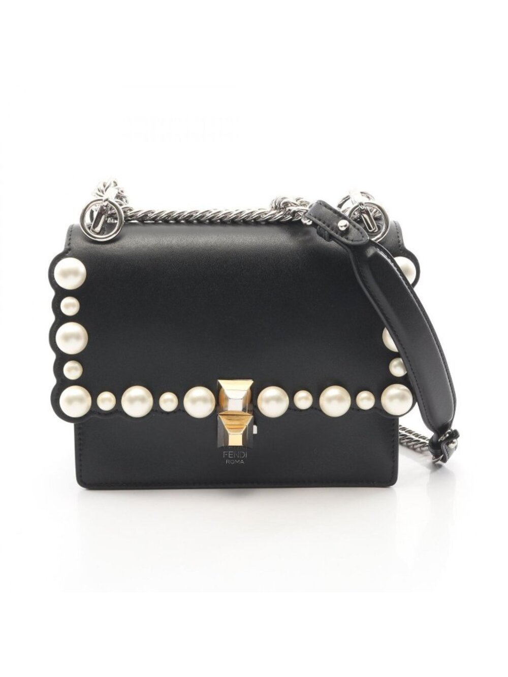 Fendi Shoulder Bag Mini Kan I Black Leather Canai Small
